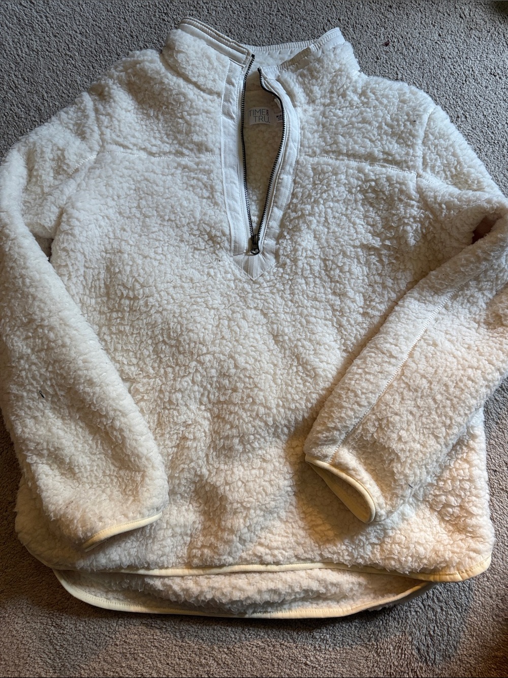 Time and Tru Cream Teddy Sherpa Half-Zip Jacket